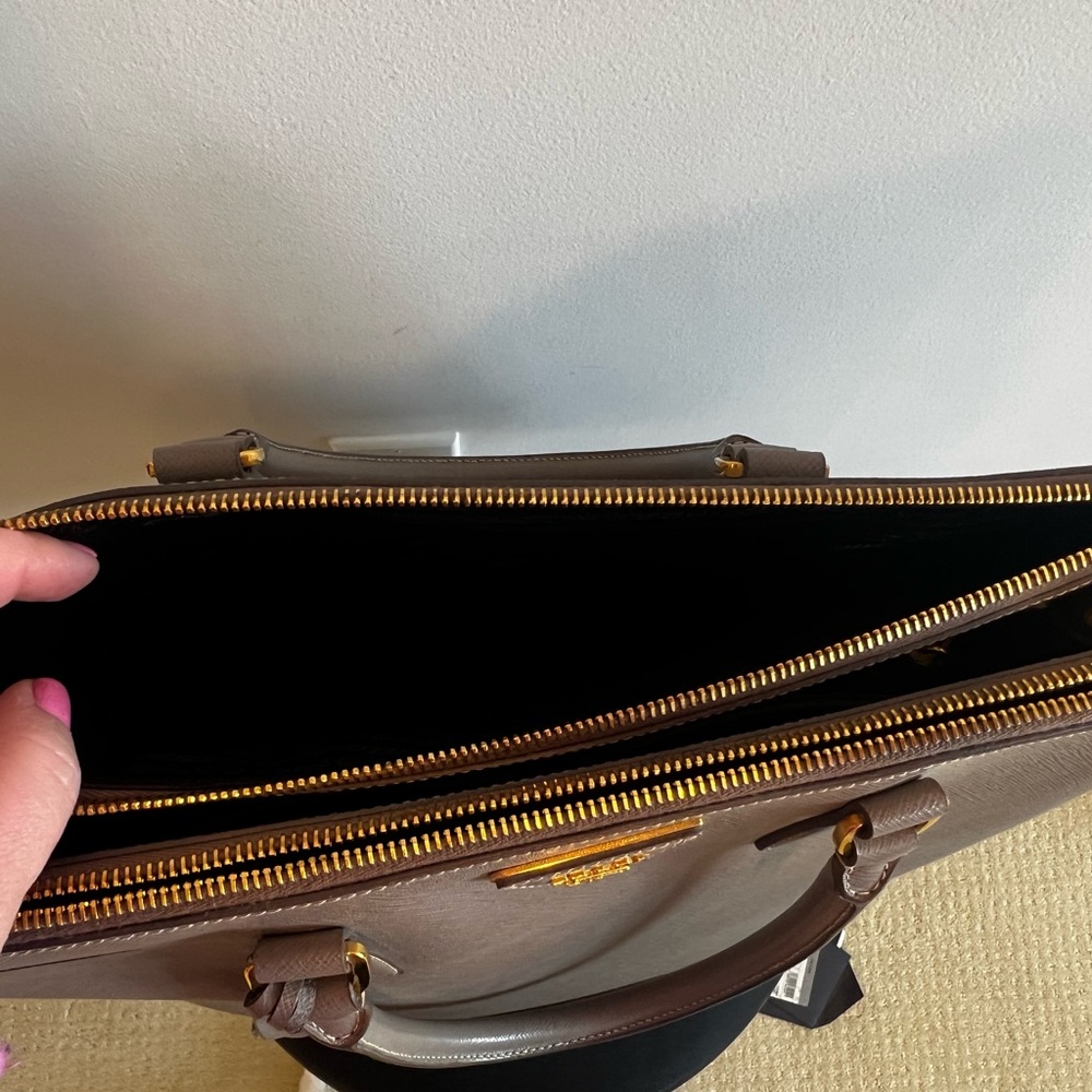 Prada Tan Satchel with Structured Shape and Gold Accents - Picture 11 of 12